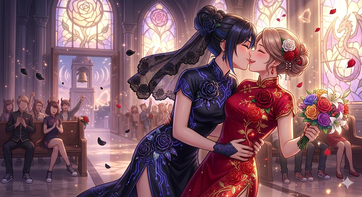 ♥ 闇を纏う守護者と、光を紡ぐ生命：二色の薔薇が描く「終わらない天結」💖
