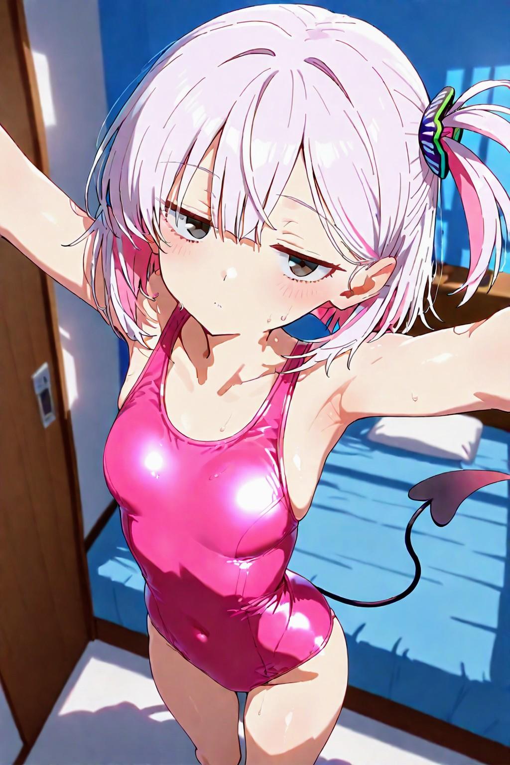 悪魔的👿ジト目ピンクスク水お姉やん