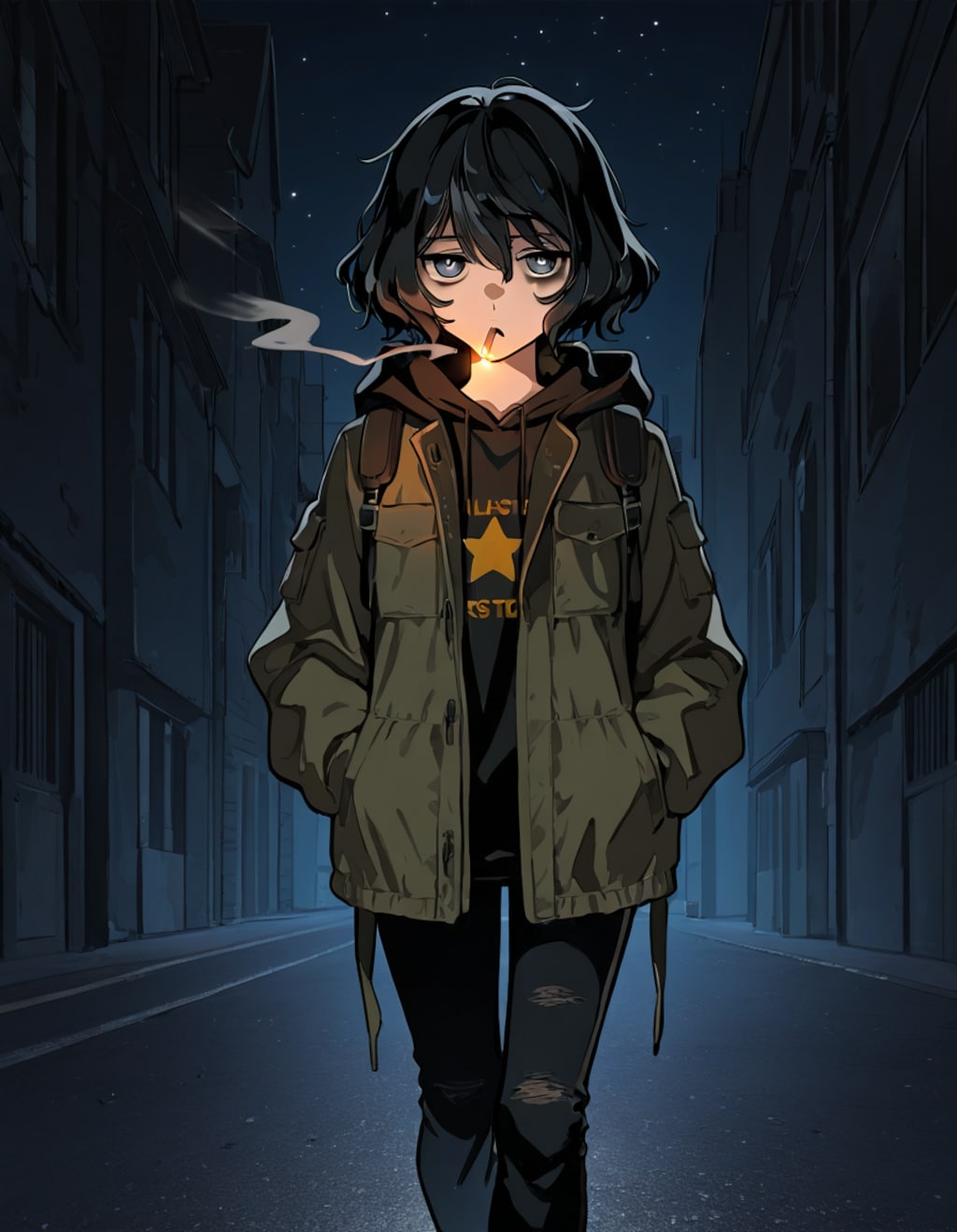 星明かり、煙草の灯