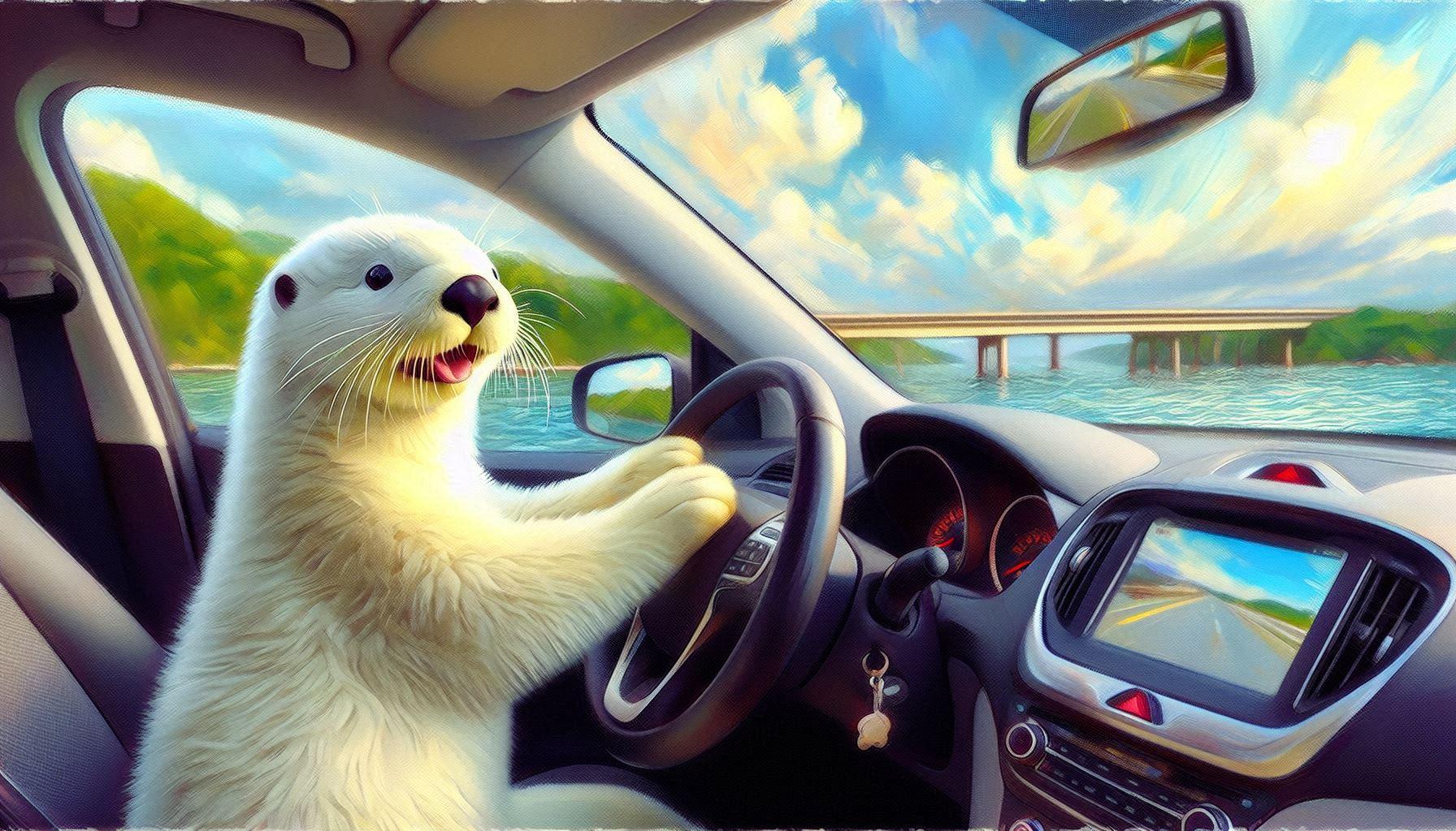運転する白ラッコ