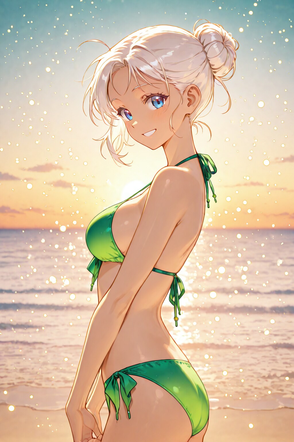 緑のビキニの白髪ちゃん