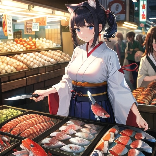 魚斬ったよネコ娘ちゃん | の人気AIイラスト・グラビア