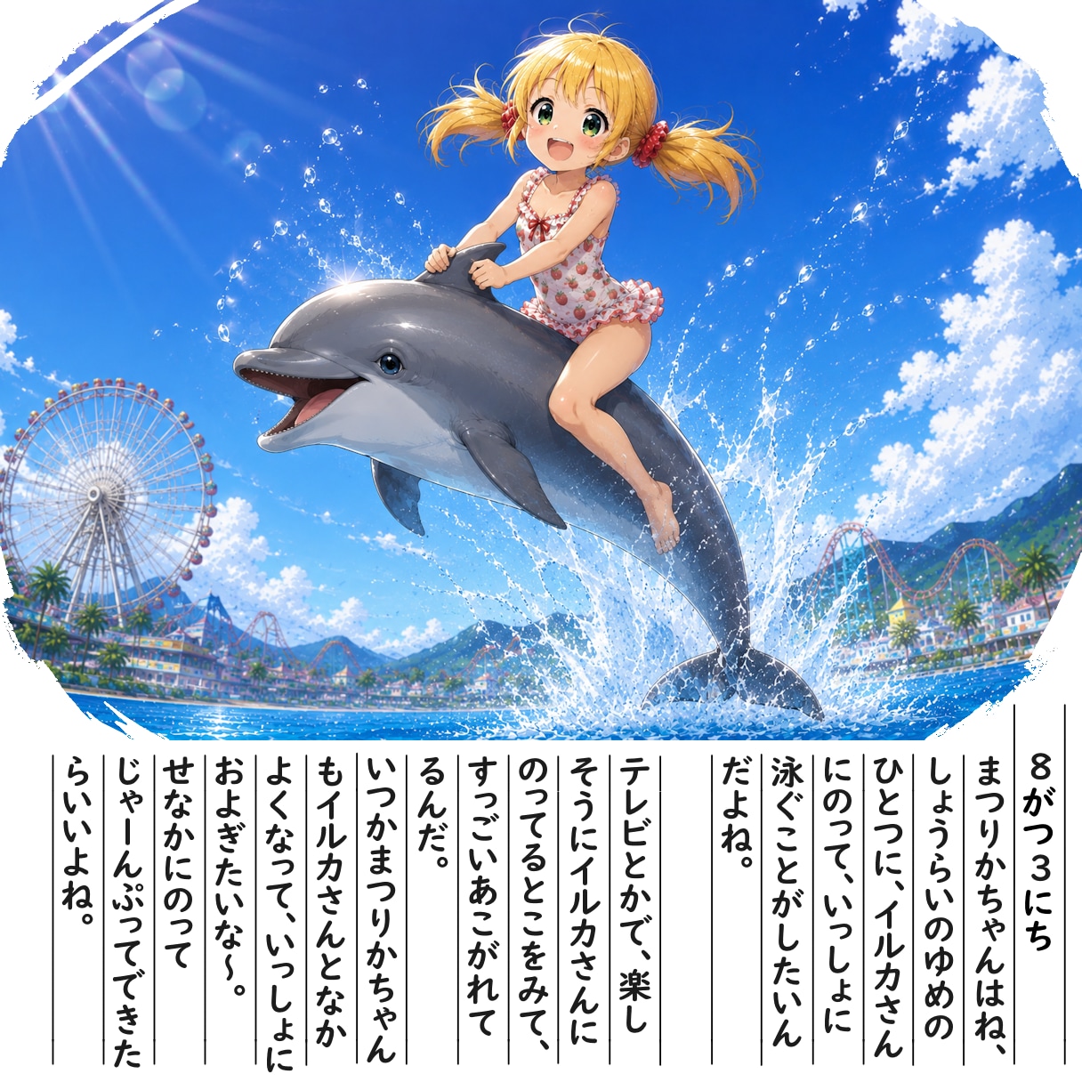 【絵日記】イルカさんに乗りたいな～ | の人気AIイラスト・グラビア