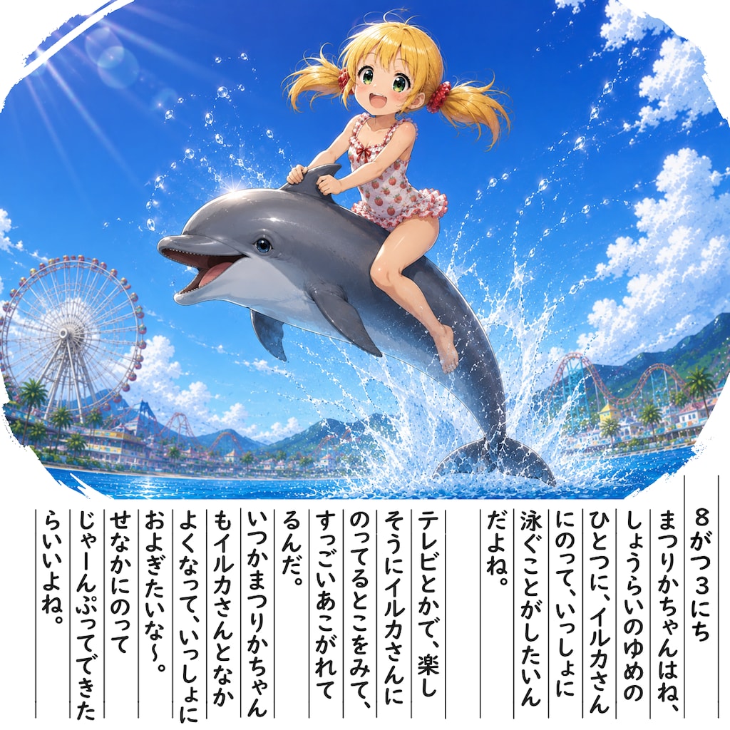 【絵日記】イルカさんに乗りたいな～