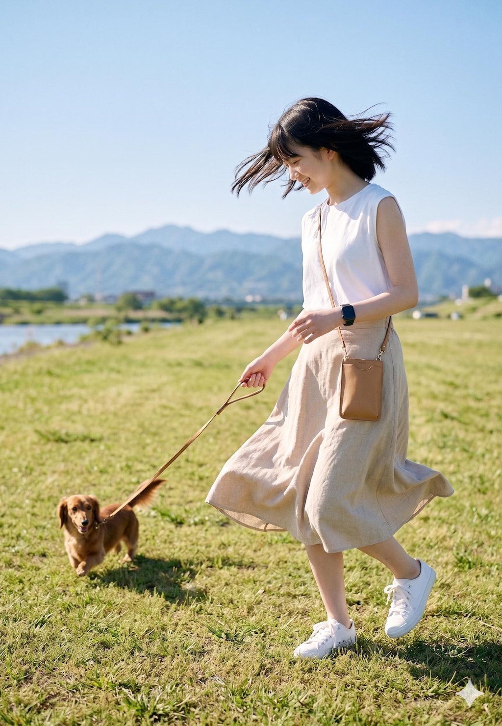 普通の美少女　イヌの散歩