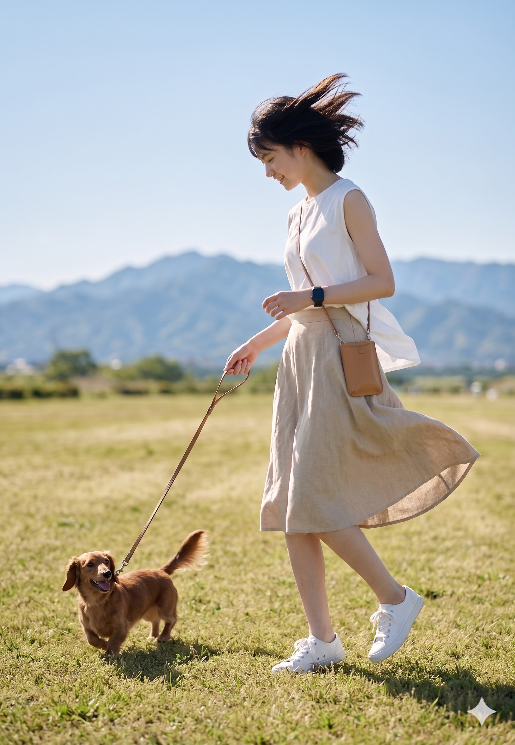 普通の美少女　イヌの散歩