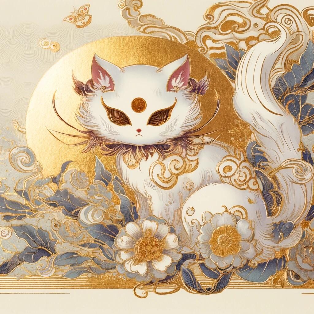 猫の妖怪、浮世絵風。