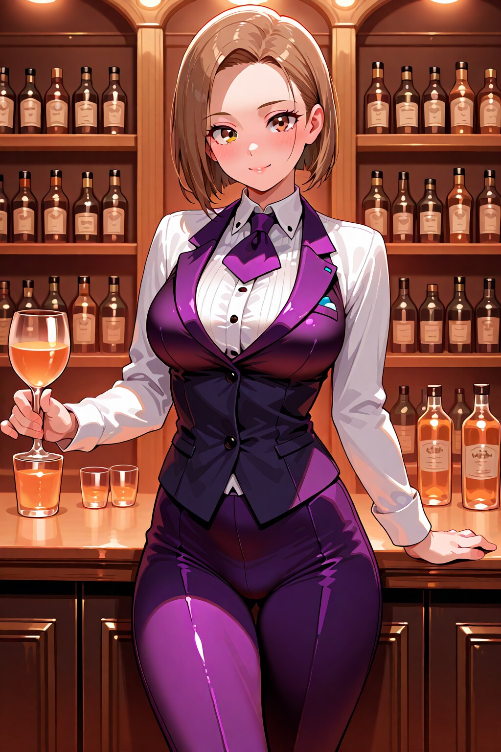 パンツスーツ姿の女性バーテンダー