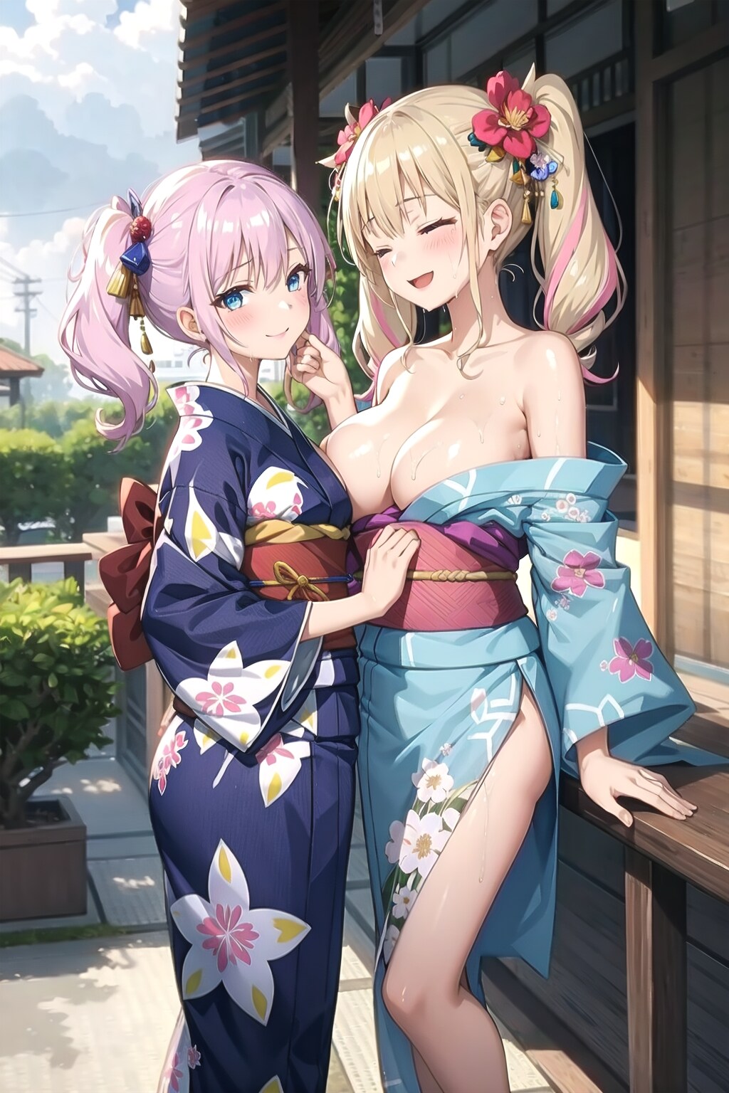ほら早く着崩れ直そ？見られちゃうよ？