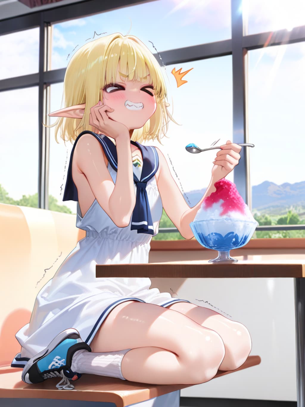 頭がキーンとなっているエルフの女の子