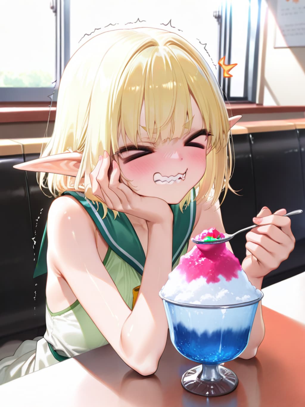 頭がキーンとなっているエルフの女の子