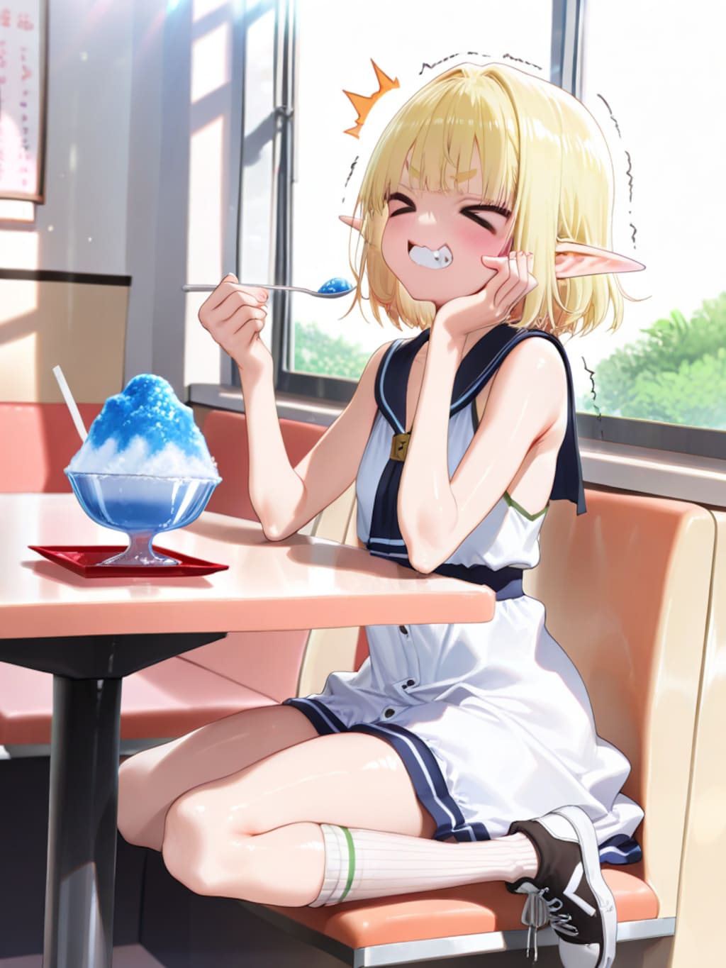 頭がキーンとなっているエルフの女の子