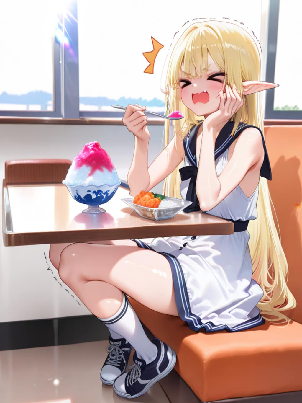 頭がキーンとなっているエルフの女の子