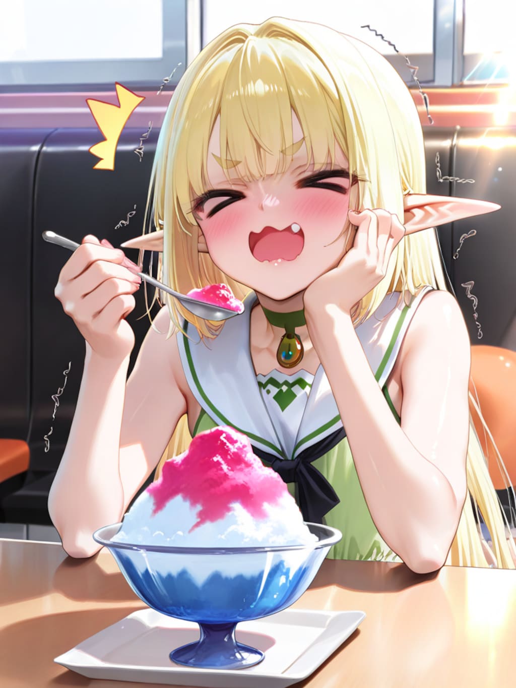頭がキーンとなっているエルフの女の子