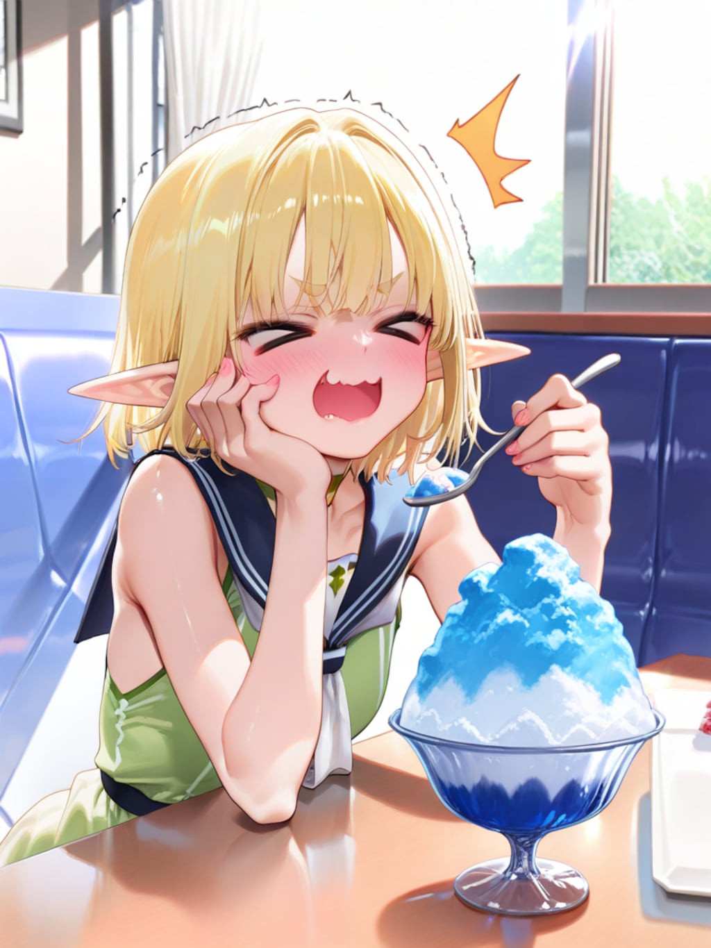 頭がキーンとなっているエルフの女の子