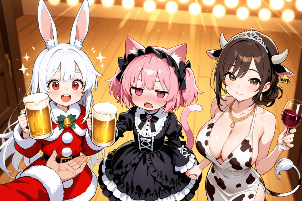 うちのケモミミちゃん、ちちフレ忘年会会場に到着し、まずは一杯！！