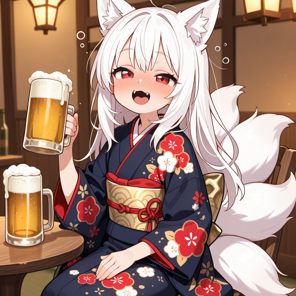うちのケモミミちゃん、ちちフレ忘年会会場に到着し、まずは一杯！！