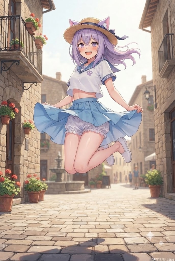 元気よく跳ぶパンチラの制服シス