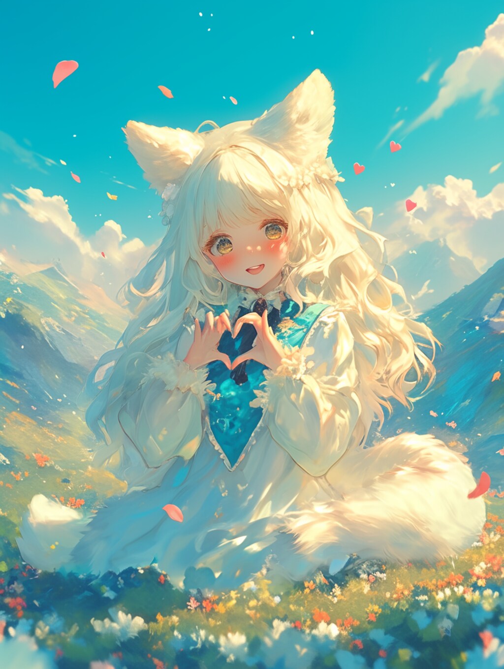 草原の中でハートを作るくま娘②💕