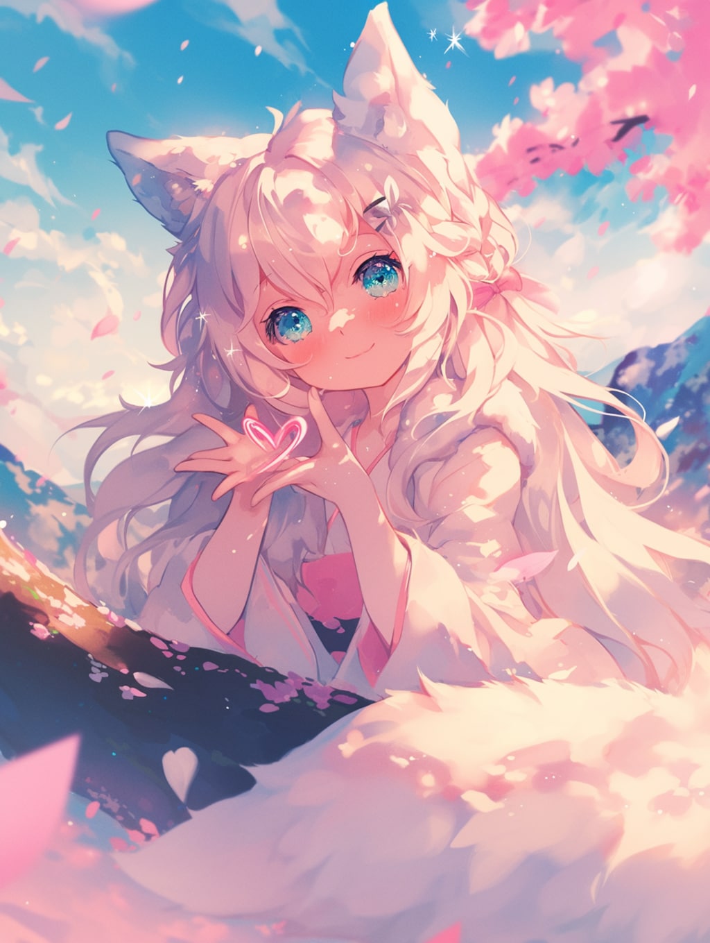 草原の中でハートを作るくま娘②💕