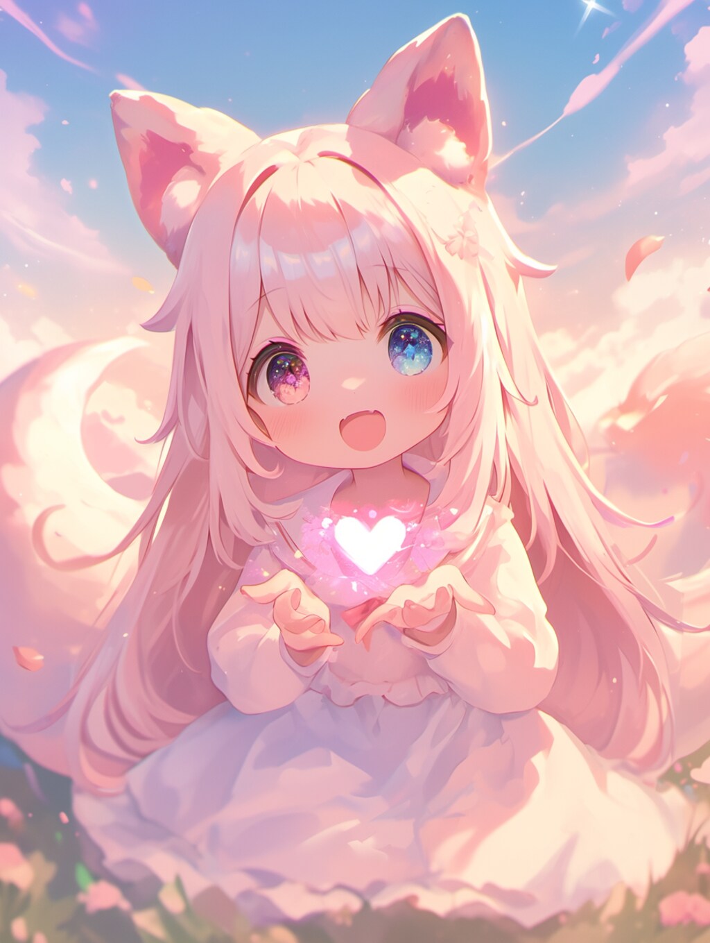 草原の中でハートを作るくま娘②💕