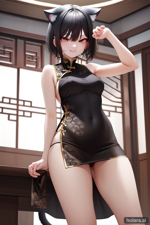 黒髪ショートチャイナ服