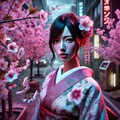 桜と著物女子 3枚目