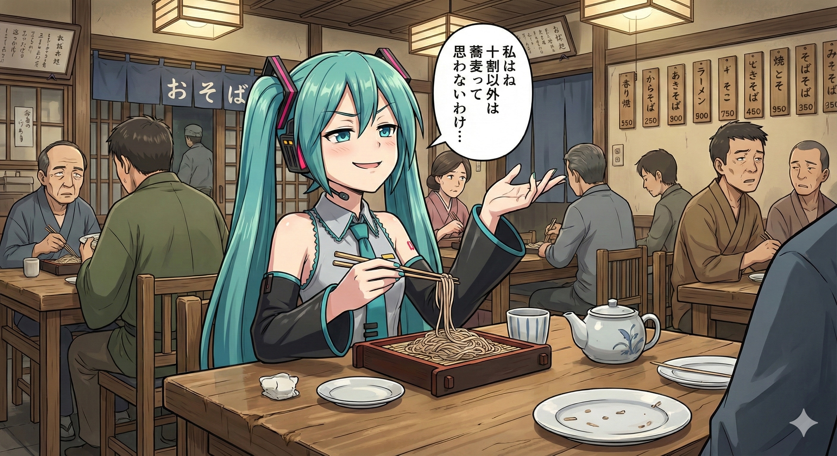 蕎麦屋で面倒くさい ミクさん...(*￣０￣)ノ | の人気AIイラスト・グラビア