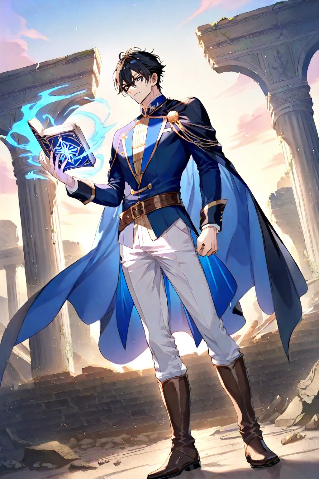 幻想的な古代遺跡の前、大柄な男性魔導士1-1-1-9