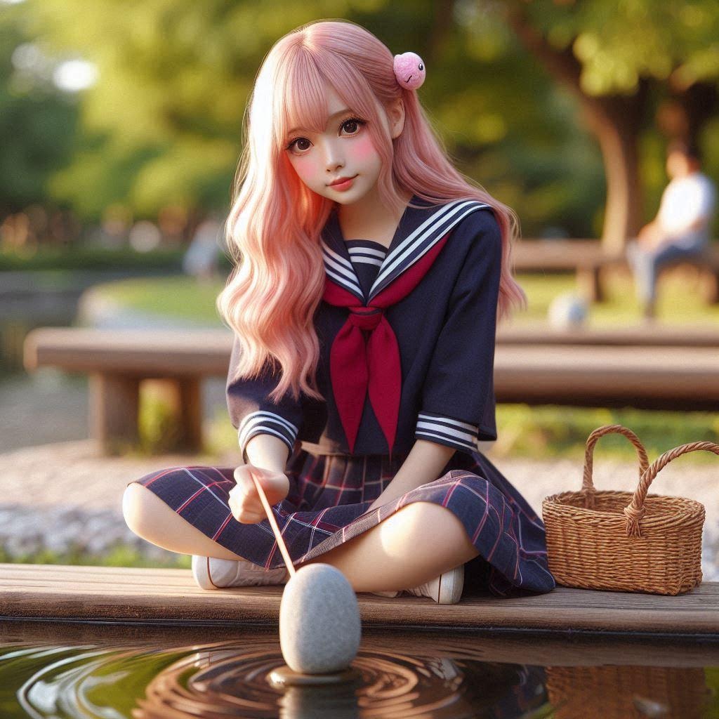 ピンク髪の少女といしころ