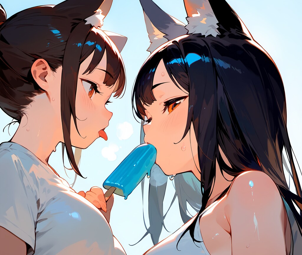 ①んー♪アイスおいし♡　②私にもちょうだい♪　　　　　　　　　　　　③あんたもう3本食べたからだぁーめ♡