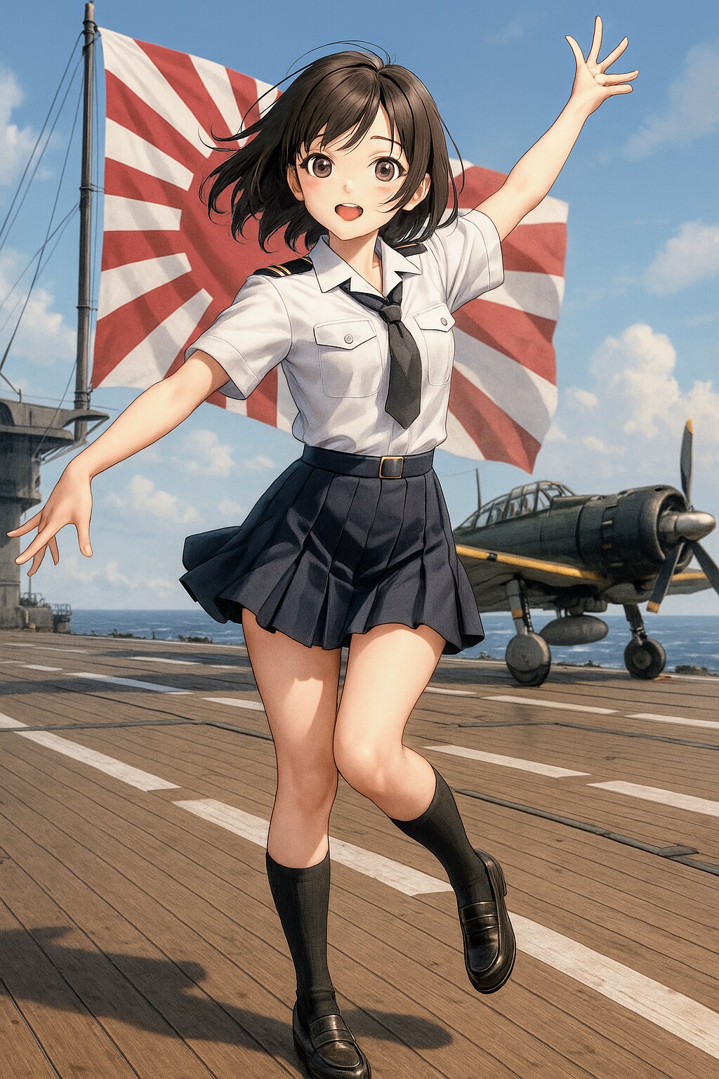 航空母艦「赤城」飛行甲板上で浮かれるお姉やん