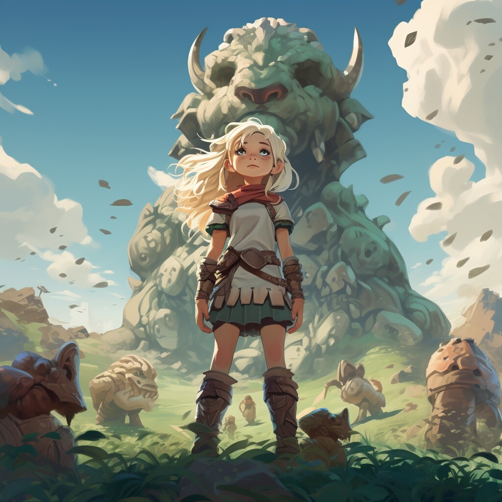 不思議な世界に一人佇む少女の背後には異形の守り神が / A girl standing alone in a mysterious world with a deformed guardian dei