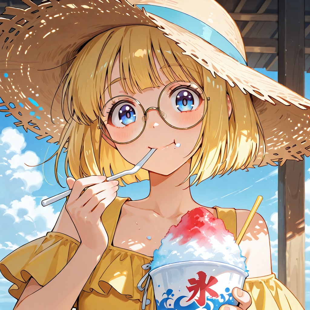 かき氷を食べるミッシェルさん