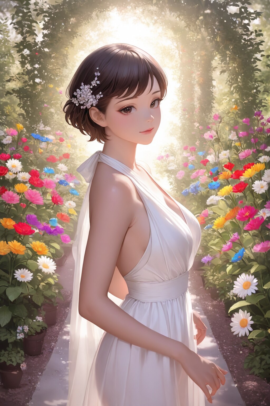 白いドレスの黒髪ショートさん