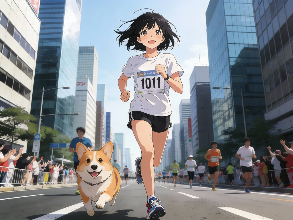 コーギーとマラソン出場