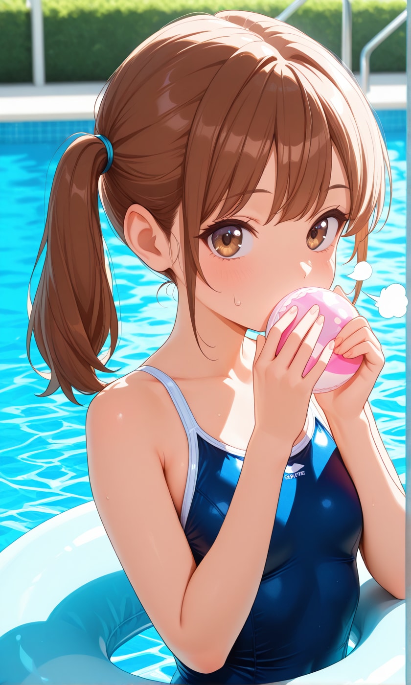 スクール水着サイドポニー女子　プール