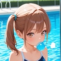 スクール水着サイドポニー女子　プール 2枚目