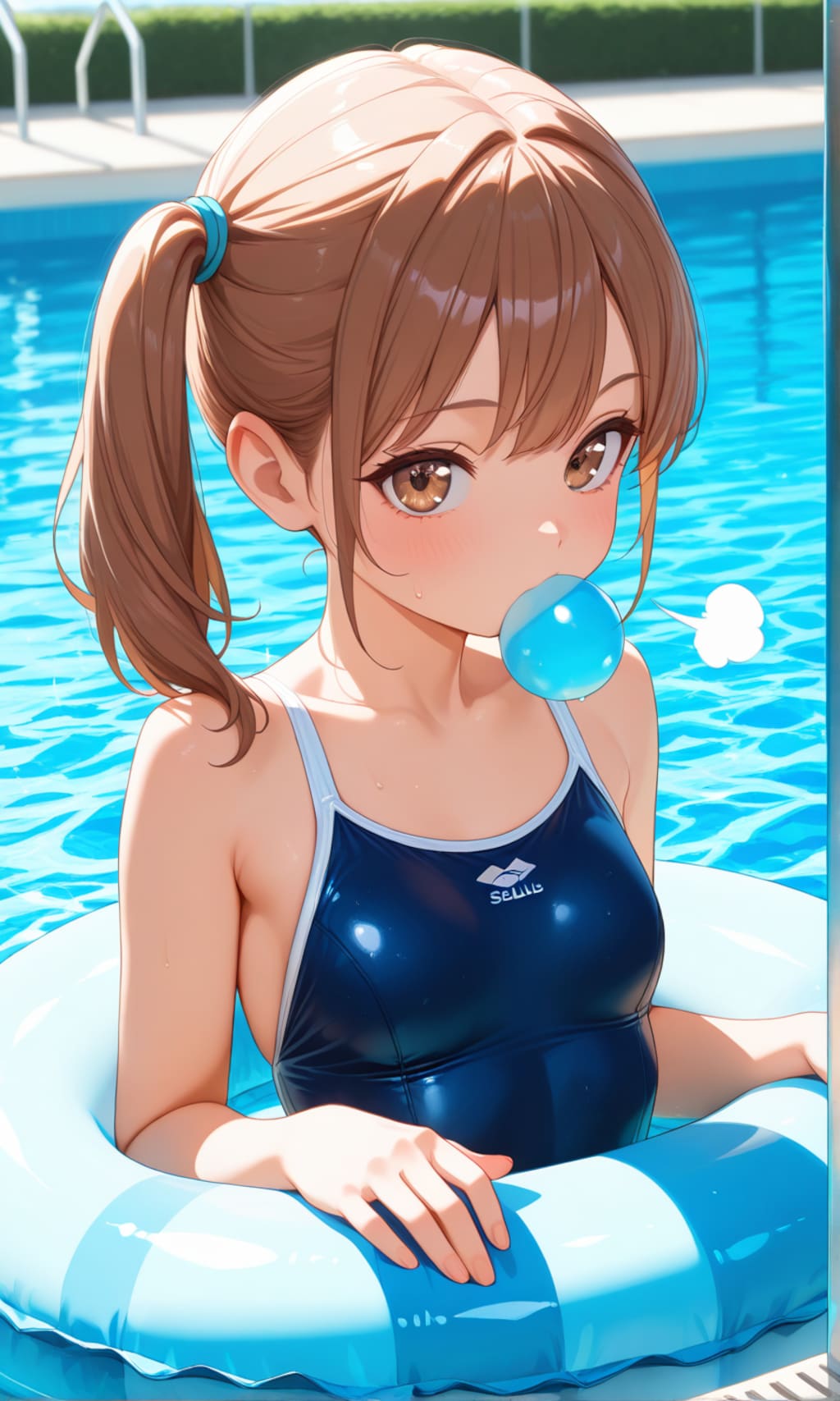 スクール水着サイドポニー女子　プール