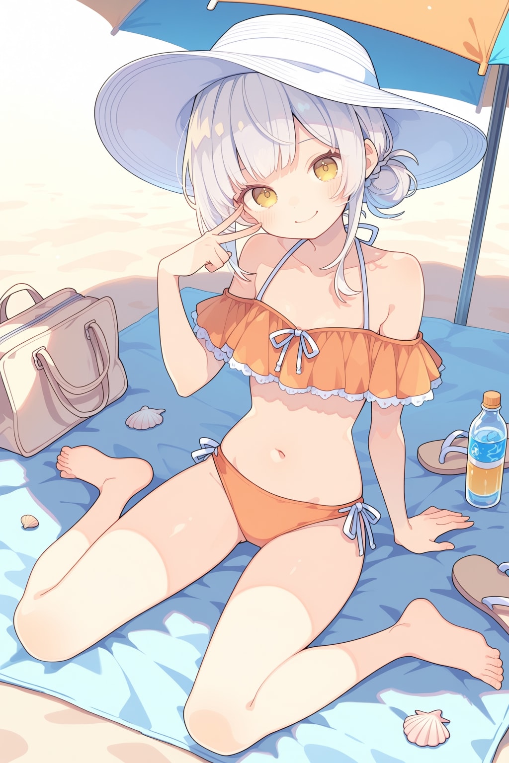 ビーチパラソルの下で