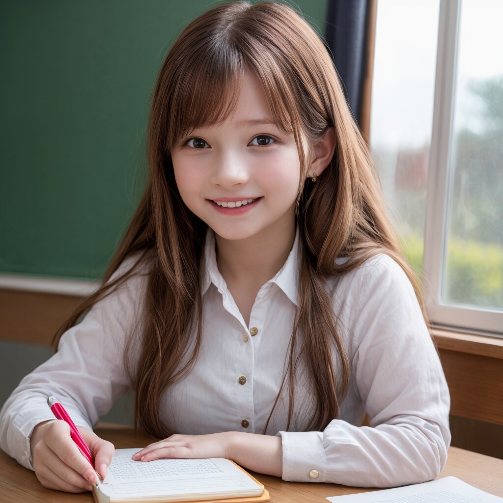 she has an open textbook in her hand