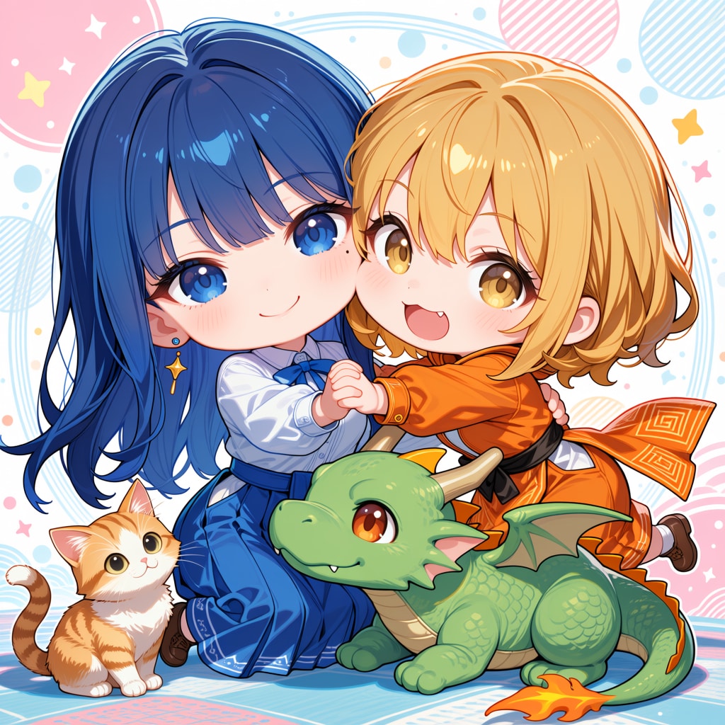 仲良しコンビと小さな竜の笑顔溢れるハッピーデイズ！ | の人気AIイラスト・グラビア
