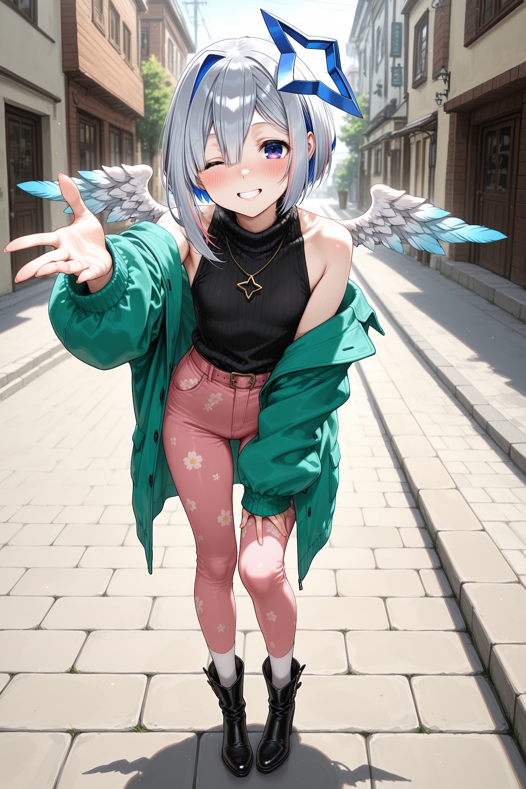 かなたんの花柄パンツ姿