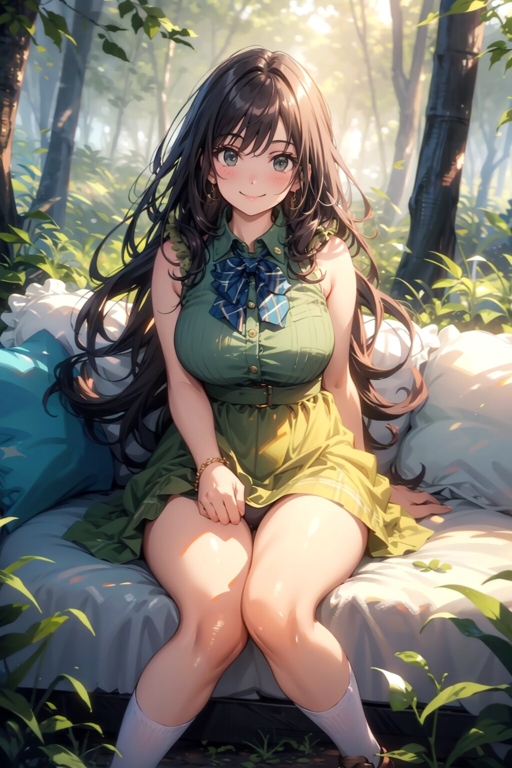 森の中に捨てられたソファーに座る