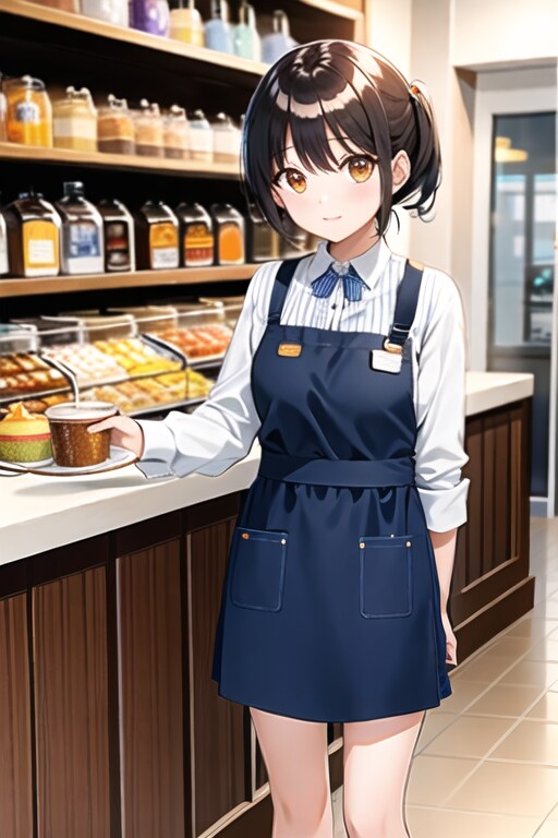 しましまエプロンの店員さん