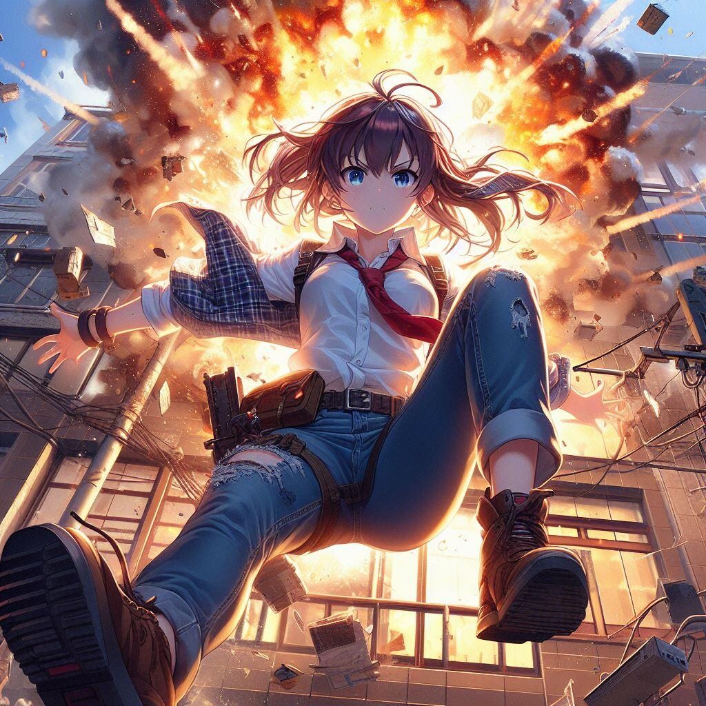 よくある爆発前に窓から脱出するシーン
