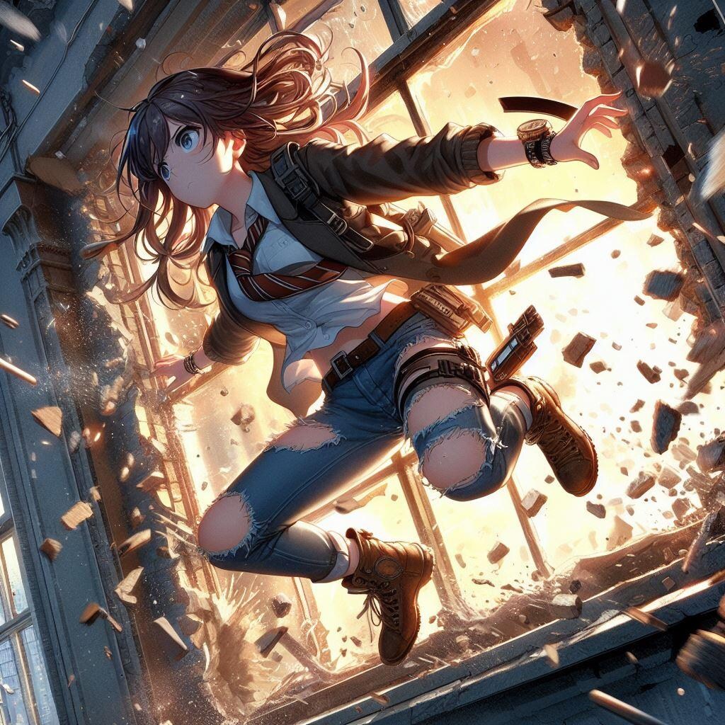 よくある爆発前に窓から脱出するシーン