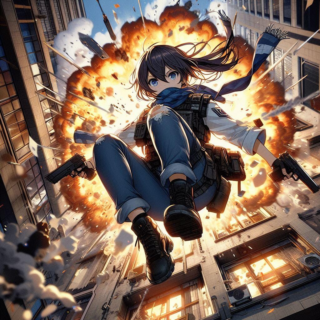 よくある爆発前に窓から脱出するシーン