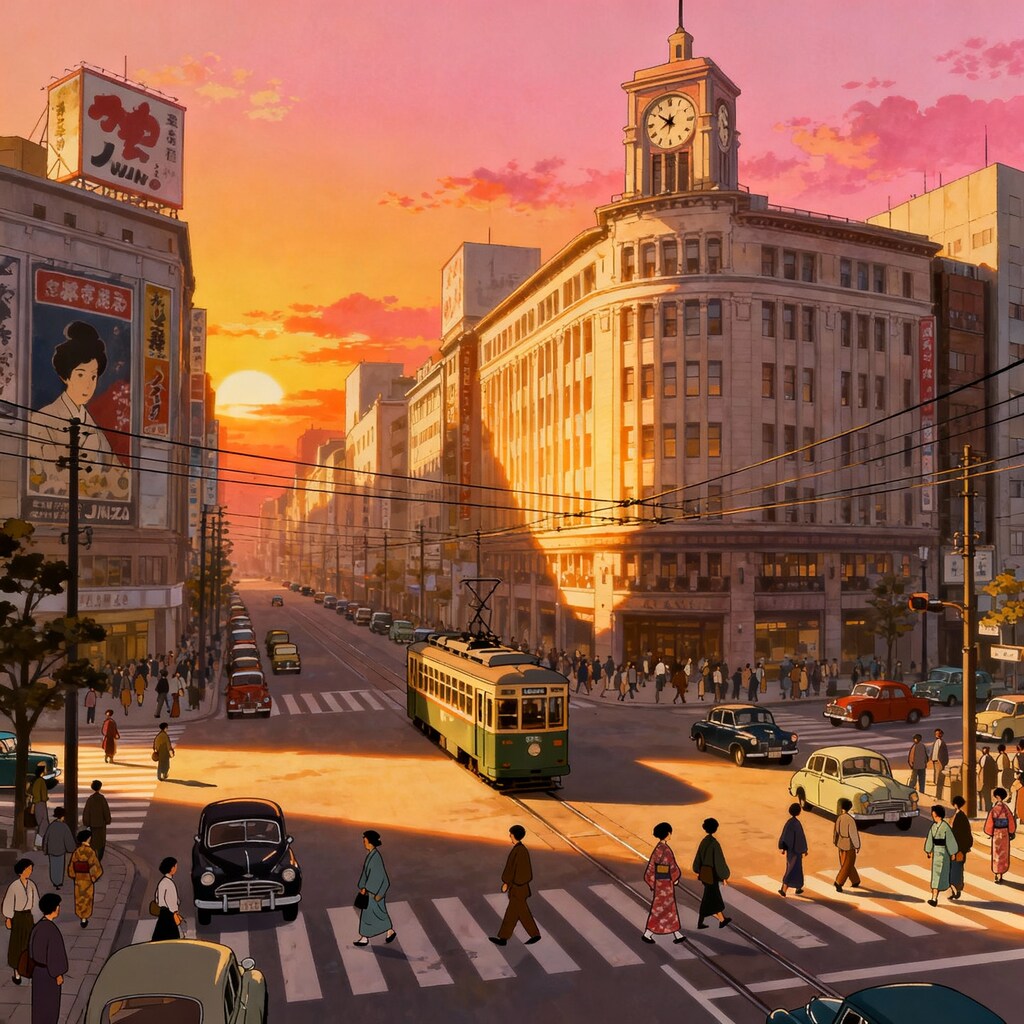 銀座四丁目の夕日