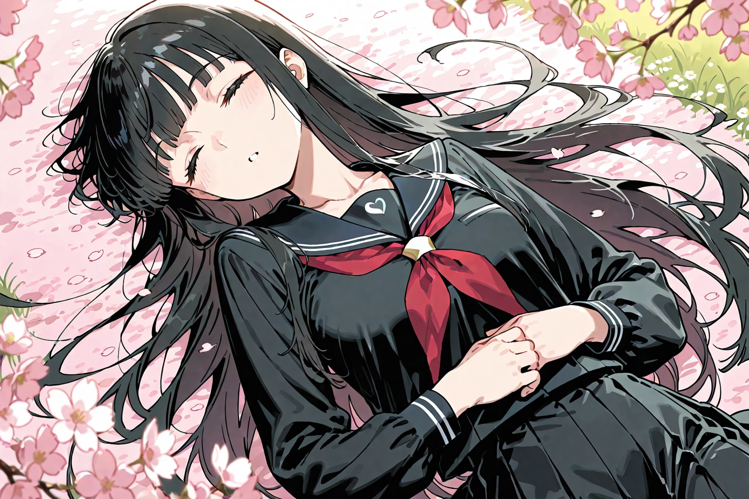 桜と黒セーラー服 | の人気AIイラスト・グラビア